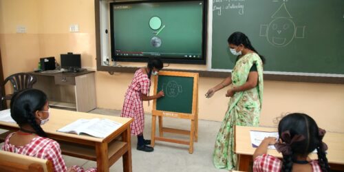 classroom with smartboard