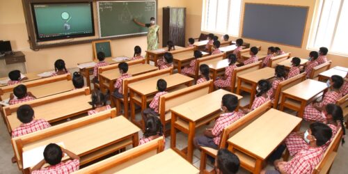 classroom with smartboard